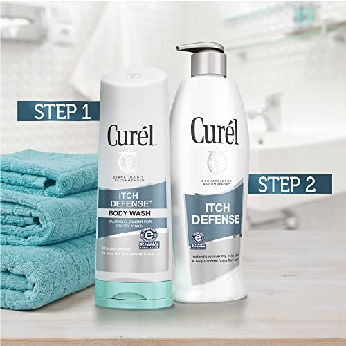 Curel Itch Defense Body Lotion and Body Wash Set, Pair Together to Help Dry Itchy Skin, Lotion with Advanced Ceramides, Wash with Hydrating Jojoba and Olive Oil, 20 fl oz and 10 oz (Set of 2)