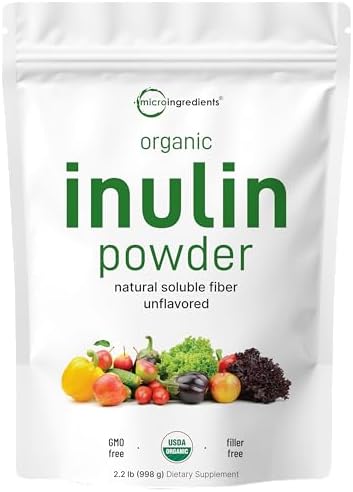Organic Inulin FOS Powder (Jerusalem Artichoke), 2.2 Pounds (35 Ounce), Quick Water Soluble, Prebiotic Intestinal Support for Colon and Gut Health, Natural Fibers for Smoothie & Drinks, Vegan Friendly