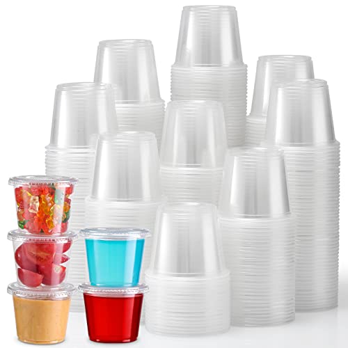 VITEVER [120 Sets - 5.5 oz ] Portion Cups With Lids, Small Plastic Containers with Lids, Airtight and Stackable Souffle Cups, Jello Shot Cups, Sauce Cups, Condiment Cups for Lunch, Party, Trips