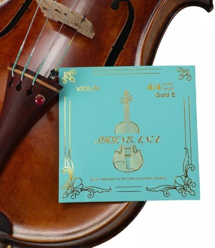 Violin Strings Full Set, Violin Strings Replacement, Carbon Steel Core, Medium Tension,Long-Lasting Durability & Rich Tone - For All Levels (4/4 Gold E) Fiddle String