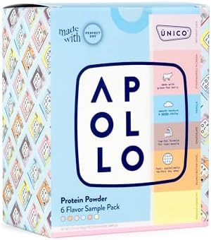 Unico Apollo Protein Powder Samples Variety Pack | Try 6 Flavors in 1 | Convenient Single-Serving Pouches | Non-Chalky Texture | 100% Grass-Fed Whey, Casein and Egg White Protein Formula