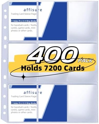 9 Pocket Card Sleeves ，Holds 7200 Cards ，Trading Card Binder Sleeves，High Quality Thickened，Card Binder Sleeves, 3 Ring 9 Pocket Pages for Sports Cards, Coupons, Game Cards，400 Pack