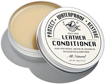 SALTY FISH All-Natural Leather Conditioner and Cleaner,Made with Mink Oil Beeswax,Protect Soften Waterproof Leather Furniture,Car Seats,Shoes,Boots,Bags (3.53 Oz)