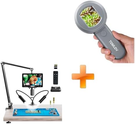 TOMLOV P10 Microscope for Adults Kids, Portable 100X Illuminated Jewelers Loupe, Handheld Coin Magnifier with Light for Collectors+DM501S