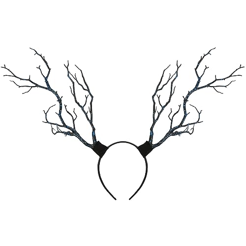 Valentine's Day Gifts Flower Crown Branch Headband,Handmade Antler Flower Branches Headband,Dark Forest Witch Costume Headpiece Headband Hair Band Photo Forest Goddess Headdress Headwear (Black)