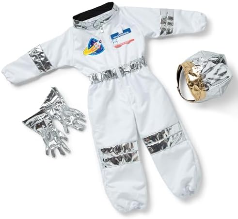 Melissa & Doug Astronaut Costume Role Play Space Set (5 pcs) - Jumpsuit, Helmet, Gloves, Name Tag Pretend Astronaut Outfit With Realistic Accessories, Costume For Kids And Toddlers Ages 3+