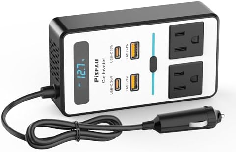 200W Car Power Inverter DC 12V to 110V AC,Cigarette Lighter Adapter Plug with [65W USB-C]/USB-Fast Charger 24W/Multiple USB/Laptop car Charger with Voltage Display