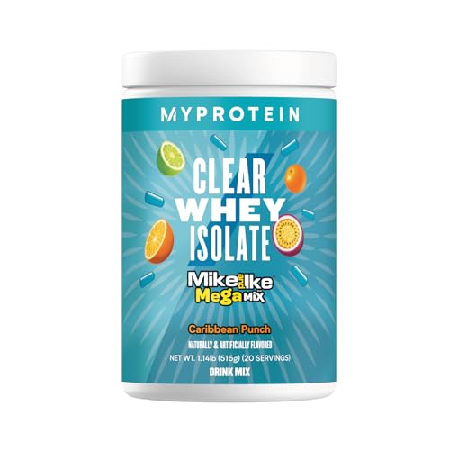 Myprotein Clear Whey Isolate Protein Powder, 1.1 Lb (20 Servings) Fruity Mike and Ike Caribbean Punch Drink Mix, 20g Protein per Serving, Daily Protein Intake for Superior Performance