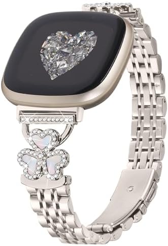 Bling Love Clover Bands For Women Compatible With Versa 4/Versa 3/Sense 2/Sense Stainless Steel Adjustable Replacement Strap.