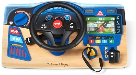 Melissa & Doug Vroom & Zoom Interactive Wooden Dashboard Steering Wheel Pretend Play Driving Toy - FSC Certified