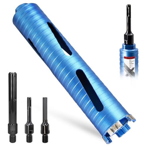 3" Dry Core Drill Bit, 5/8"-11 Thread, with 3 Adapters Included: SDS Plus, SDS Max and 1/2" Hex Shank; 9.5" Drilling Depth Core Bits for Concrete,Brick Block,Stucco and Masonry (No Pilot Bit)