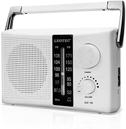LEOTEC AM FM Radio Transistor Radio Battery or AC Powered with Excellent Reception,Good Sounds Large Speakers,Big and Precise Tuning Knob,Earphone Jack White