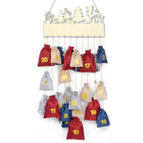 MOVINPE Advent Calendar Set for Filling, Featuring Wooden Sign and 24 Jute Bags to Fill Your Own, Fillable Red/Blue/Beige/Grey Tones Christmas Gift Bags, Countdown Hanging Reusable Wall Decoration