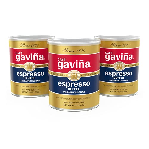 Café Gaviña Espresso Extra Fine Ground Coffee, 100% Arabica Dark Roast, Low Acidity, Chocolate Notes, 3 Pack (10 oz Cans), Zero-Waste Facility, South & Central American Blend
