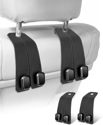 Car Hooks for Headrest, 2PCS Car Purse Hooks Luxurious leather 100% Metal Car Hangers for Seat Multifunctional Car Bag Hook Car Seat Back Storage Hook Accessories (Black)