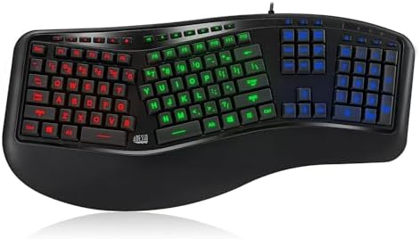 Adesso AKB-150EB - 3-Color Illuminated Ergonomic Keyboard with 20 Hotkeys, Split Key Zone, and Membrane Key Switches for Comfortable Typing