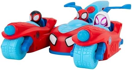 MARVEL Spidey and His Amazing Friends Spidey Team Split Racer - 8.5-Inch Three-in-One Vehicle with Web Darts, Sound Effects, and Phrases
