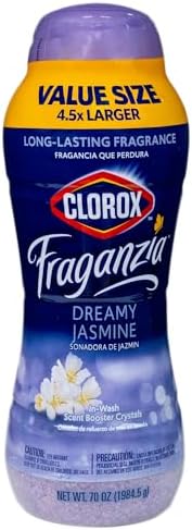 Clorox Fraganzia In-Wash Scent Booster Crystals in Dreamy Jasmine Scent, 70 Oz Value Size | Laundry Scent Booster Crystals | Dreamy Jasmine, Light Floral Laundry Fragrance 70 Ounce Crystals