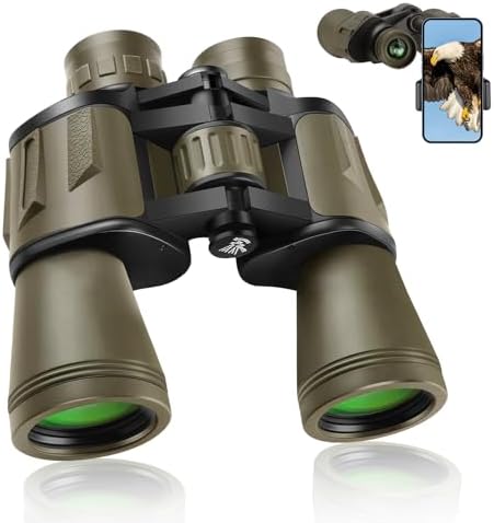 20x50 Binoculars for Adults High Powered, Military Compact HD Waterproof Binoculars with Low Light Vision for Bird Watching Travel Hunting Football Games Stargazing with Carrying Case and Strap