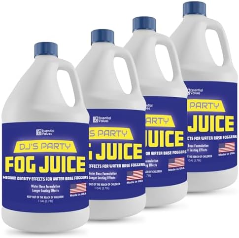 Smoke Machine Fog, Fluid for Fogging Machines – Fog Juice That Produces Long-Lasting Medium Density Smoke for Water-Based Foggers, For 400-1500 Watt Machines (4 pack)