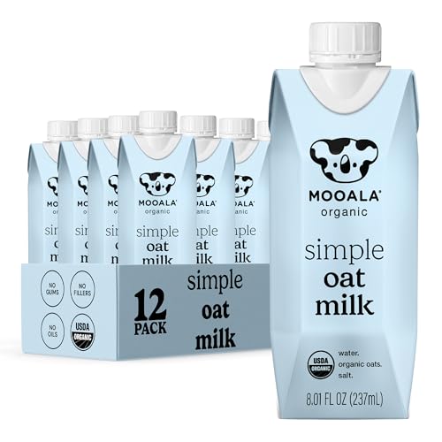 Mooala Organic Simple Oatmilk -Shelf Stable Single Serve Cartons, 3 Ingredients, No Gums, No Oil, No Fillers Unsweetened, Dairy Free Milk, On The Go 12 Pack