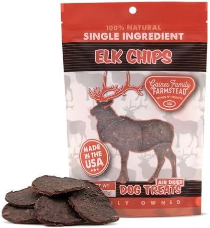 Gaines Family Farmstead Elk Chips for Dogs – All-Natural, High-Protein Rawhide Alternative Chews, Healthy Dog Treats Made in USA, Suitable for All Breeds, 4 oz Pouch