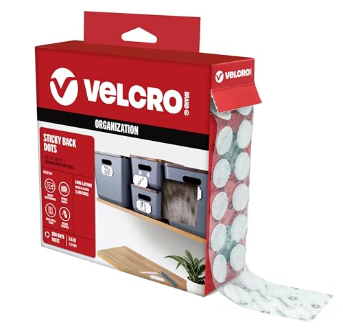 VELCRO Brand Dots with Adhesive White | 200 Pk | 3/4" Circles | Sticky Back Round Hook and Loop Closures for Organizing, Arts and Crafts, School Projects, 91824, 200Pk