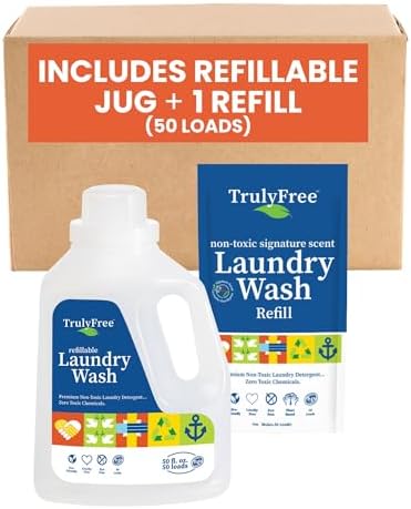 Truly Free Laundry Detergent for Sensitive Skin | Gentle & Safe for Baby Clothes | Plant-Based | Easy to Dissolve to Create a Liquid| Include 1 Refillable Bottle| Signature Scent (50 Loads)