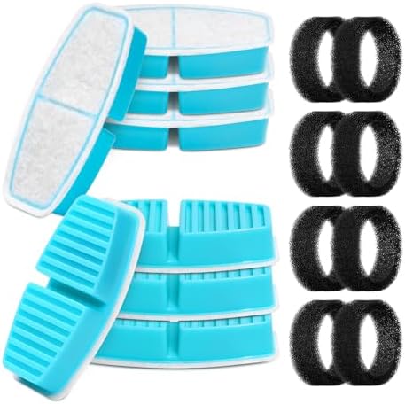 16 Cat Water Fountain Filters, Suitable for FOFNON Dog Water Fountain and 3.2L FOFNON Wired Cat Water Fountain, Including 8Pieces of Filters + 8Pieces Sponges, Not for Wireless Cat Fountain