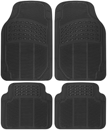 BDK Floor Mats, 4-Piece All-Weather Car Mat with Universal Fit Design, Durable Rubber Car Floor Mats with Capture Ridges, Waterproof for Cars Trucks SUV (Black)