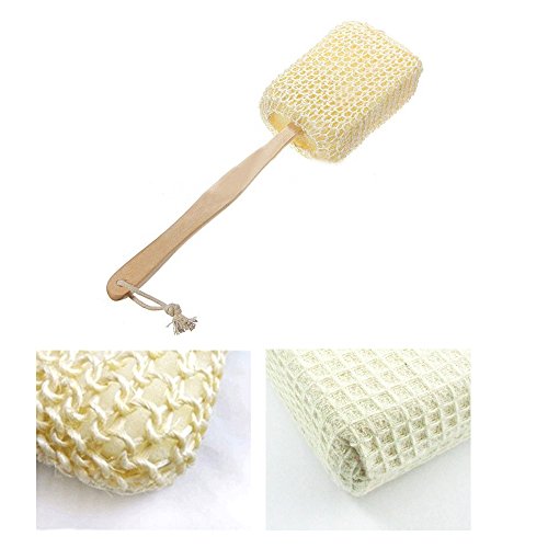 Natural Sisal Fiber Bath Body Brush Spa Shower Back Sponge Scrubber Long Handle Natural Loofah Exfoliating Body Sponge Scrubber Back Scrubber