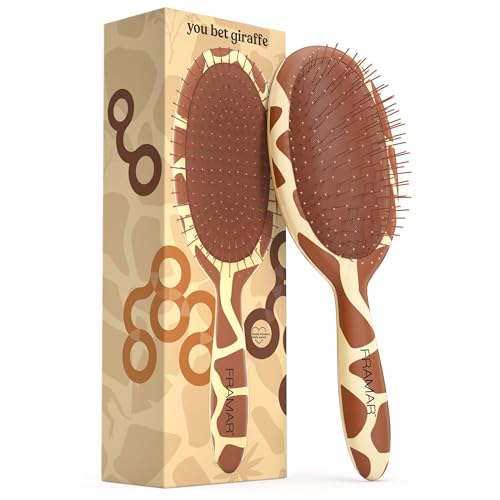 Framar Curly Hair Detangler Brush – Detangler Brush For Curly Hair Giraffe Print Hairbrush For Curly Hair, Wet Hairbrushes For Woman, Womens Hair Brush For Thick Hair, Brush Hair - Giraffe