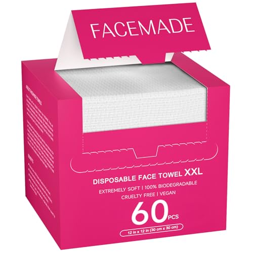 60 Ct Disposable Face Towels XXL, Face Towelettes for Makeup and Clean, Super Soft and Thick Dry Wipes, USDA Certified 100% Biobased, Rose