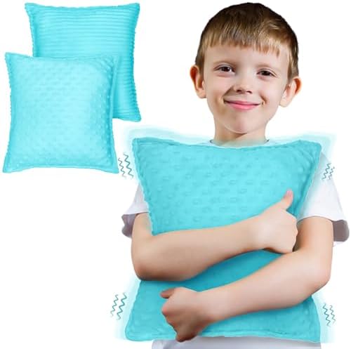 Subao 12" Vibrating Toddler Pillow with Two Textures, Sensory Toys for Kids with Autism, ADHD, Birthday & Xmas Gift for Boys & Girls Aged 4-10, Blue