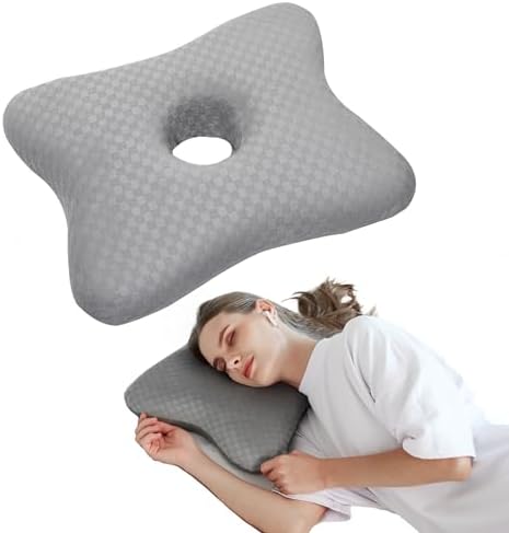 Piercing Pillow | Memory Foam Ear Piercing Pillow for Side Sleepers, Pillow with an Ear Hole for Ear Pain Relief, Ear Guard Pillow, Ear Hole Pillow for Piercings, Earplugs, and Headphones (Light Grey)