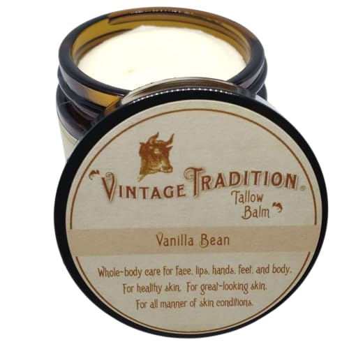 Vintage Tradition Beef Tallow All Purpose Balm – Healing, Hydrating Mild Vanilla Skin Care Salve Replaces Body Lotion, Hand Cream, More – Essential Oil, Olive Oil, and Grass-Fed Tallow, 2 fl. oz.