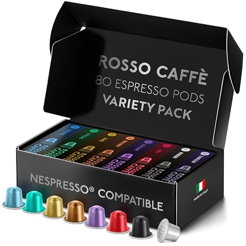 ROSSO CAFFÈ Espresso Coffee Pods, Compatible with Nespresso Original Machines, Reserve Variety Pack, 80 Capsules - Made in Italy