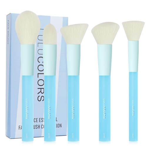 5 Pcs Face Makeup Brush Set – Soft, Cruelty-Free Synthetic Bristles with Translucent Rubberized Handles, Makeup Brushes for Powder, Blush & Contour –Brush Collection-Blue Candy Brushes