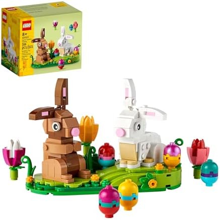 LEGO Easter Rabbits Display 40523 Building Toy Set, Includes Colorful Easter Eggs and Tulips, Easter Decorations