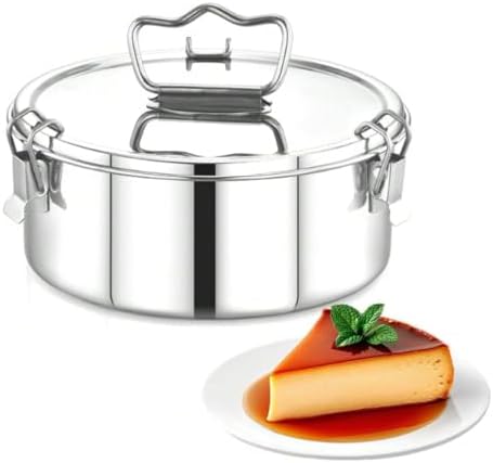 Stainless Steel Flan and Pudding Pan – 7.5 x 7.5 x 3.5 Inches, 63 Fl. Oz Capacity, Instant Pot Compatible (6 Qt), Quesillera Venezolana with Lid – Ideal for Flan, Pudding, and Desserts