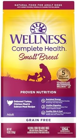 Wellness Complete Health Dry Dog Food, Small Breed, Grain Free, Natural, Turkey, Chicken, & Salmon Recipe (4-Pound Bag)