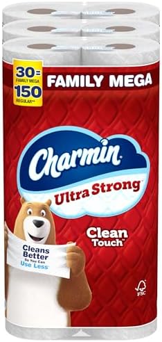 Charmin Toilet Paper Ultra Strong Clean Touch, 30 Family Mega Rolls = 150 Regular Rolls (Packaging May Vary), Bulk Toilet Paper, Household Essentials