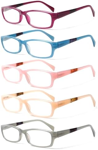 Kerecsen Reading Glasses 5 Pairs Fashion Ladies Readers Spring Hinge with Pattern Print Eyeglasses for Women (Mix Color -9, 4.50)
