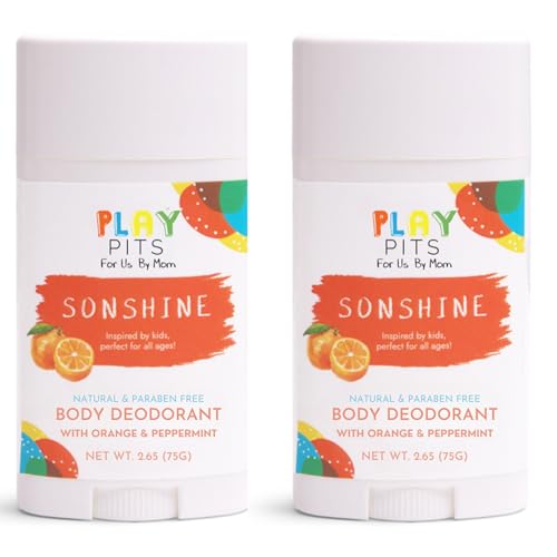PLAY PITS - Natural Kids Whole Body Deodorant - Safe for Girls & Boys w/Sensitive Skin of All Ages - Clean, Non-Toxic, & Paraben Free - SONSHINE Scent - Infused w/Essential Oils – 2.65 Oz