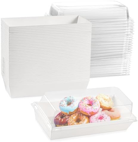 50 Pack Small Charcuterie Boxes with Clear Lids - To Go Paper Mini Treat Box, Disposable Food Containers, Dessert Boxes for Cookie, Food, Cake Slice, Chocolate Strawberry, Donut (White)