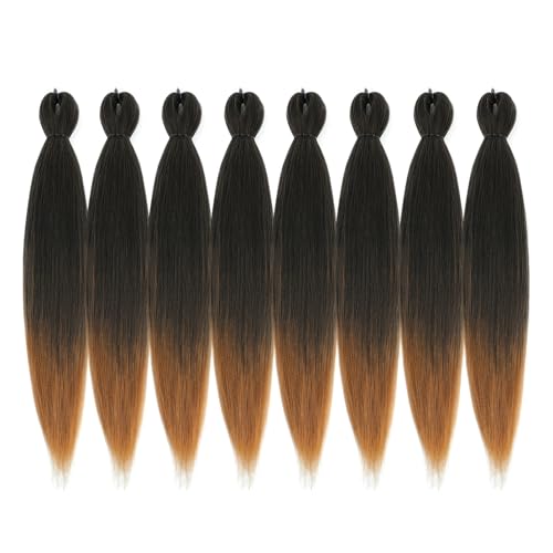 Pre-stretched Braiding Hair - 20 Inch 8 Packs Ombre Brown Long Braiding Hair For Twist or Box Braids, Yaki Texture Hot Water Setting Synthetic Braiding Hair Extensions (20 Inch, T30-8P)