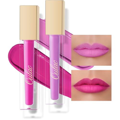 Oulac Matte Liquid Lipstick 2 PCS Set, Long Lasting Lipstick Waterproof Lip Stain, No Transfer, Creamy High Pigmented Formula with Rose Oil, Vegan [M06+M14]