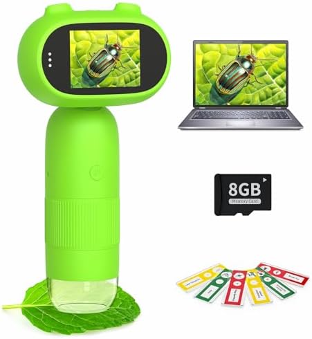 Hayve Handheld Digital Microscope for Kids 1000X,16MP Portable Pocket Microscope with 2inch IPS Screen,1080P Coin Magnifier for Collectors with 8 LEDs, PC View, 8GB