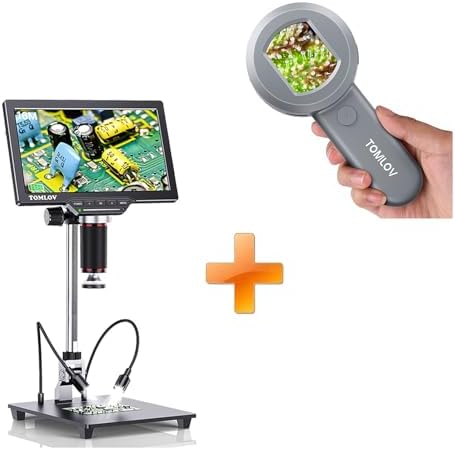 TOMLOV P10 Microscope for Kids, 100X Pocket Magnifying Glass with Light for Adults, Portable Jewelers Loupe with Screen+DM201 Pro