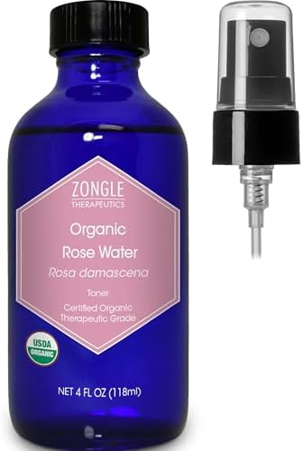 Organic, Rose Water, Spray for Face, Hyderating Toner – 100% Pure, Rose Water, by Zongle Therapeutics Grade, 4 Oz